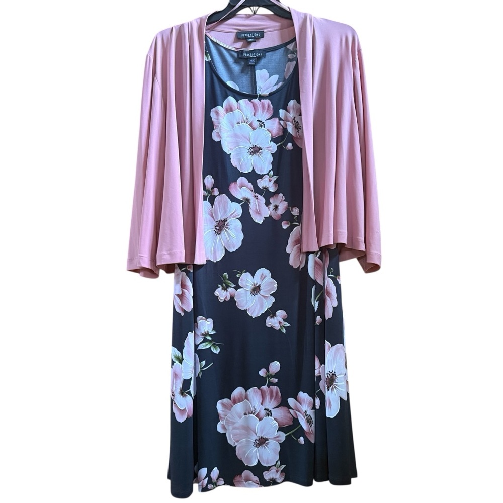 Perceptions Pink and Black Floral Dress Set size 22w
